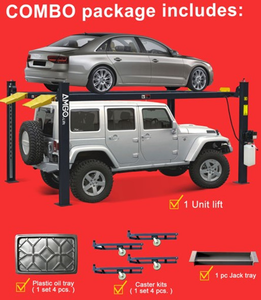 Package   AMGO  407-P 7,000 lbs. Capacity 4-Post Parking Auto Lift 