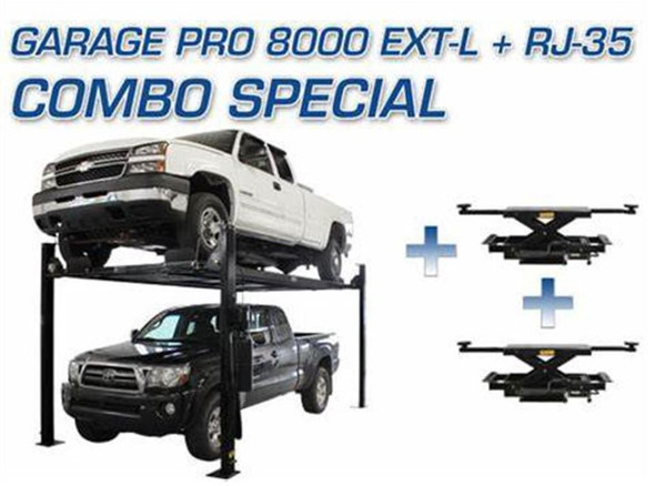 Atlas Equipment PRO8000EXT-L 4 Post Lift + RJ35 Sliding Jacks Combo