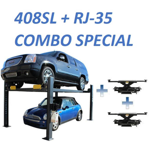 Atlas® Premium 408SL 4 Post Lift + RJ35 Sliding Jacks Combo